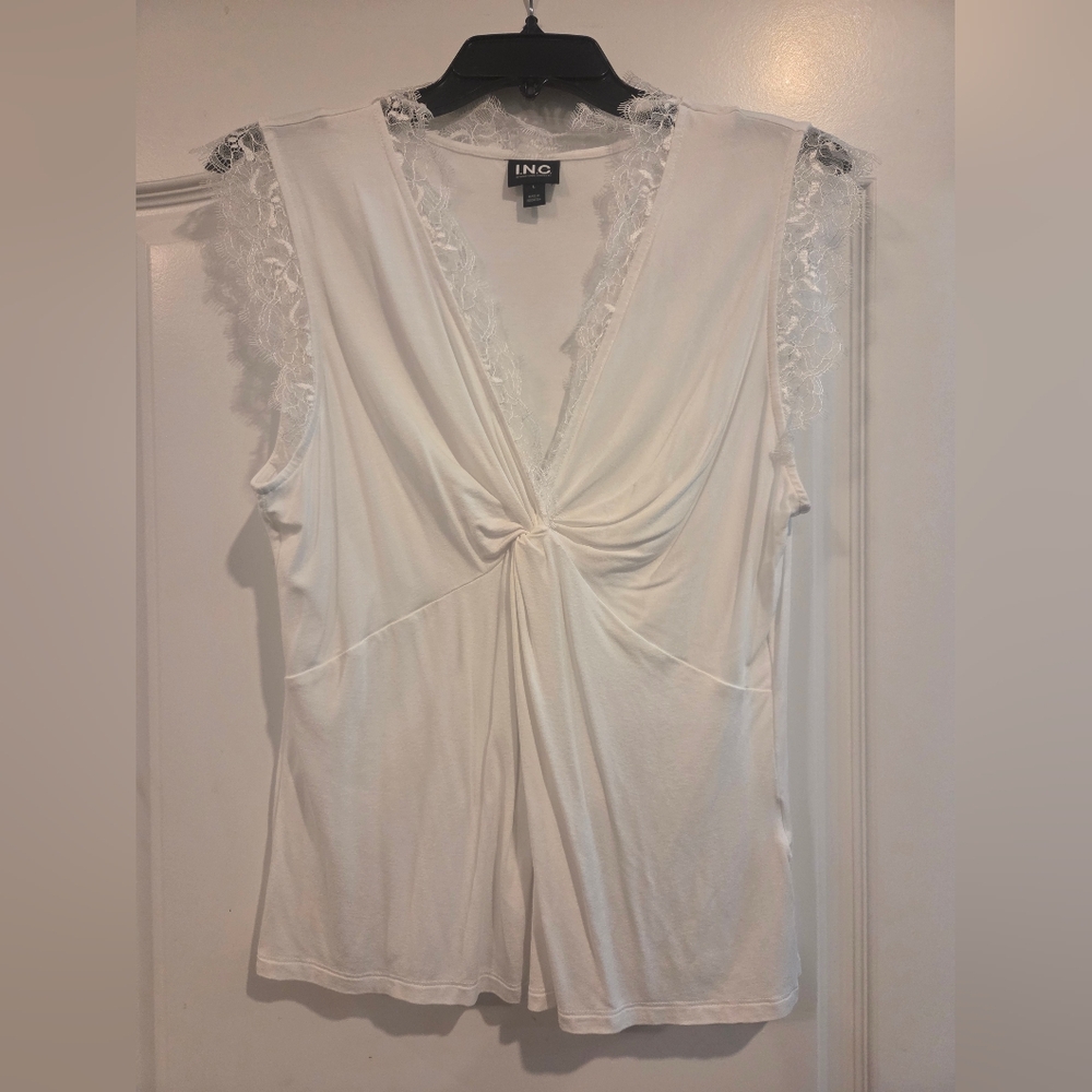 INC White Lace Trim Top